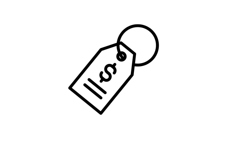 A black and white image of a price tag
